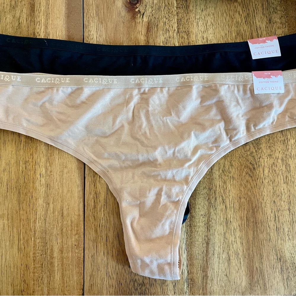Cacique Black and Tan Cotton Thong Set NWT